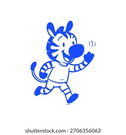Cartoon zebra in a running pose, waving