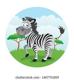 Cartoon Zebra running in the safari jungle grassland