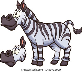 Cartoon zebra standing with two different expressions. Vector illustration with simple gradients. Some elements on separate layers. 
