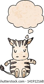 cartoon zebra with thought bubble in grunge texture style