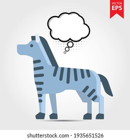 Cebra de dibujos animados con burbuja de pensamiento aislada en fondo blanco. Símbolo animal para el diseño de tu sitio web, logotipo, aplicación, interfaz de usuario. Ilustración vectorial Eps10.