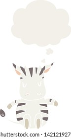 cartoon zebra with thought bubble in retro style