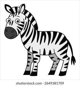 Cartoon zebra vector illustration on white. Playful striped animal graphic for safari and wildlife themes.
