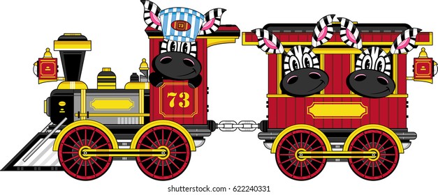 Cartoon Zebra in Wild West Train