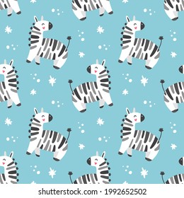 Cartoon zebras, cute vector seamless pattern for children. Print for textile, fabric, wallpaper, paper.