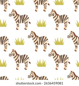 Cartoon zebras seamless pattern on white background