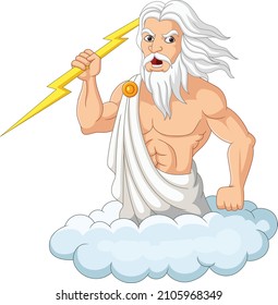 Cartoon zeus holding a thunderbolt