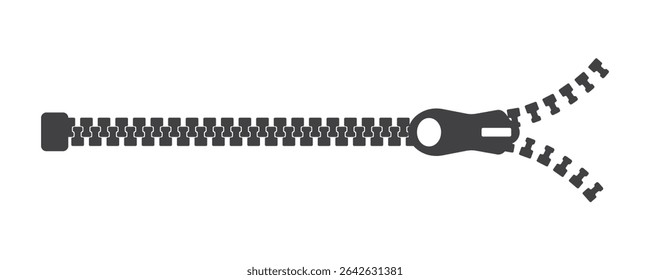 Fecho de zip desenho animado com puxador de zíper. Fecho para roupas. Acessórios de vestuário e tipografias. Zíperes. Conjunto de zip fechado e aberto com prendedor. Descompacte, fechou fechou fechou fechaduras de zíper. Ícone de linha postal costurada.