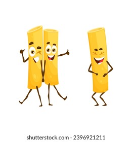 Cartoon ziti Italian pasta cheerful character. Italian cuisine gourmet or noodle meal comical mascot, ziti pasta isolated vector cute laughing personages showing thumbs up gesture