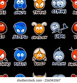 Cartoon zodiac signs. Seamless pattern.