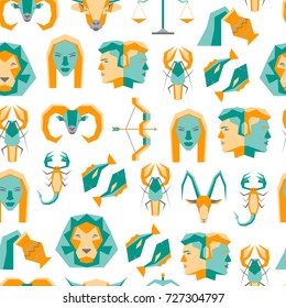 Cartoon Zodiac Symbol Background Pattern on a White Flat Style Design Concept Astrological Elements for Web. Vector illustration