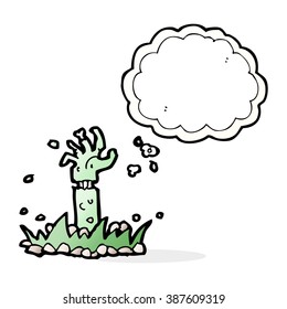 cartoon zombie arm with thought bubble