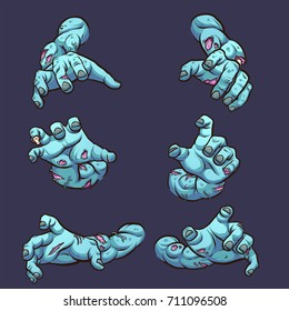 Cartoon zombie arms reaching at viewer. Vector clip art illustration with simple gradients. Each on a separate layer. 