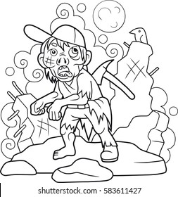 cartoon zombie with an ax in the back