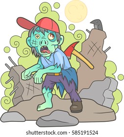 cartoon zombie with an ax in the back
