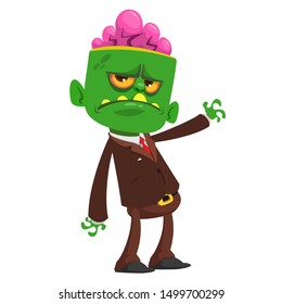 Cartoon zombie in a business suit. Halloween vector illustration.