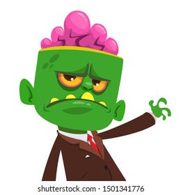 Cartoon zombie in a business suit. Halloween vector illustration.
