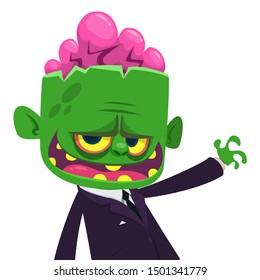 Cartoon zombie in a business suit. Halloween vector illustration.