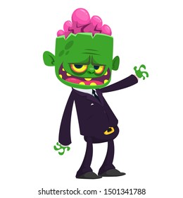 Cartoon Zombie In A Business Suit. Halloween Vector Illustration.