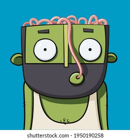 Cartoon zombie eats his own brain