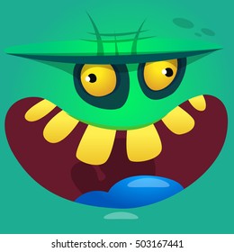 Cartoon zombie face vector icon. Cute square avatars for Halloween