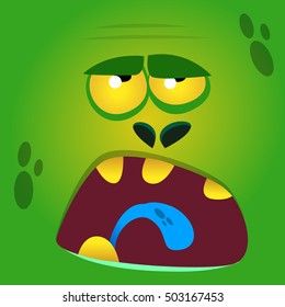 Cartoon zombie face vector icon. Cute square avatars for Halloween