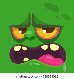Cartoon zombie face. Vector zombie monster square avatar