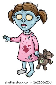 Cartoon zombie girl and torn teddy bear