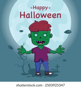 a cartoon of a zombie with a green zombie face.