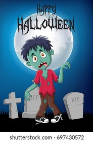 Cartoon zombie with halloween background