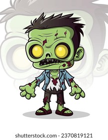 Cartoon zombie halloween design concept, cute zombie walking design isolated on white background