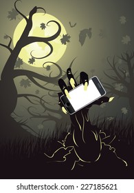 Cartoon Zombie Hand Holding The Cell Phone.