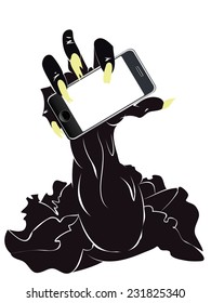 Cartoon Zombie Hand Holding The Cell Phone.