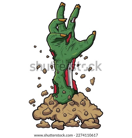 Cartoon zombie hand out of the ground