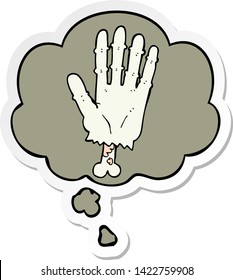 cartoon zombie hand with thought bubble as a printed sticker