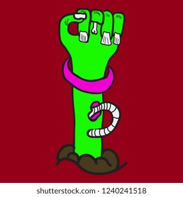 Cartoon zombie hand. Vector clip art illustration .