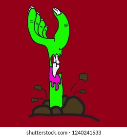 Cartoon zombie hand. Vector clip art illustration .
