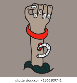 Cartoon zombie hand. Vector clip art illustration .