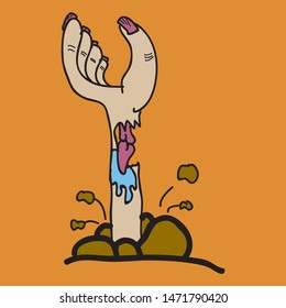 Cartoon zombie hand. Vector clip art illustration .