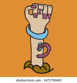 Cartoon zombie hand. Vector clip art illustration .