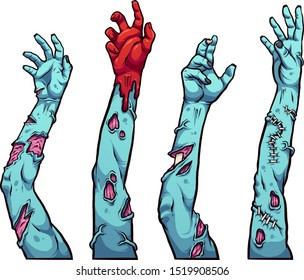 Cartoon zombie hands and arms reaching up. Vector clip art illustration with simple gradients. Vector illustration with simple gradients. Each on a separate layer. 
