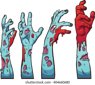 Cartoon zombie hands. Vector clip art illustration with simple gradients. Each on a separate layer.