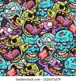 Cartoon zombie head seamless pattern. Vector illustration with simple gradients. All in a single layer. 
