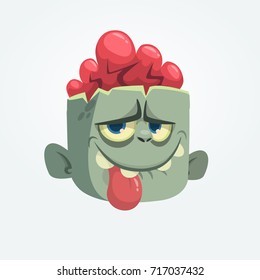 Cartoon zombie head showing tongue. Halloween vector illustration