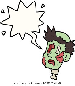 cartoon zombie head with speech bubble