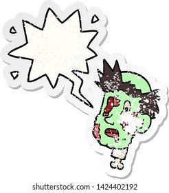 cartoon zombie head with speech bubble distressed distressed old sticker