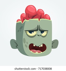 Cartoon zombie head talking. Halloween vector illustration