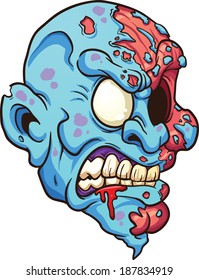 Cartoon zombie head. Vector clip art illustration with simple gradients. All in a single layer.