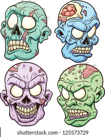 Caricatura de cabezas zombis. Ilustración de imágenes prediseñadas vectoriales con gradientes simples. Cada una en una capa separada.