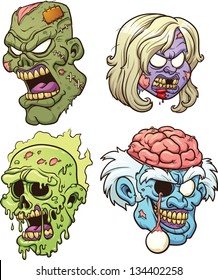 Cartoon zombie heads. Vector clip art illustration with simple gradients. Each in a separate layer.